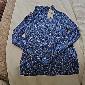 Mango Printed Turtleneck T-shirt, Size Medium, Blue, Purple & Black